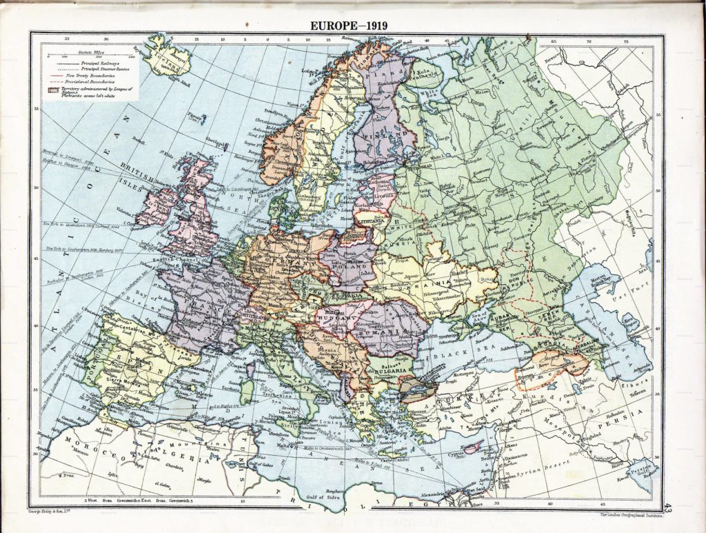 Карта Европы 1919 год